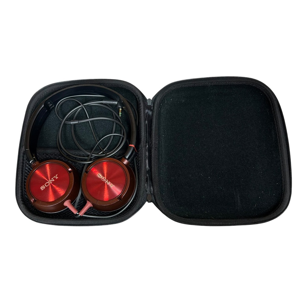 Sony MDR-ZX600 Wired On-Ear Headphones Metallic Red Black with Carrying Case